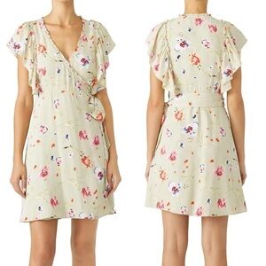 ByTiMo Daylilly Green Ruffle Trim Short Sleeve Spring Wrap Dress SIZE LARGE